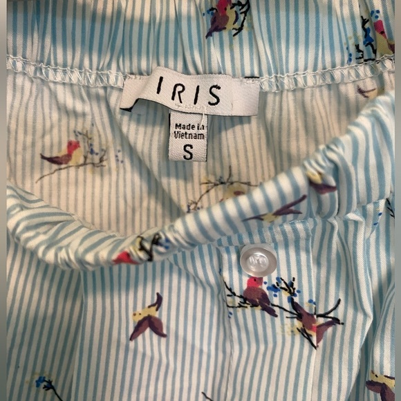 Iris Women’s Crop Pheasant Boho Bird Print Front Knot Tie Half Sleeve Top Sz S - Picture 2 of 3